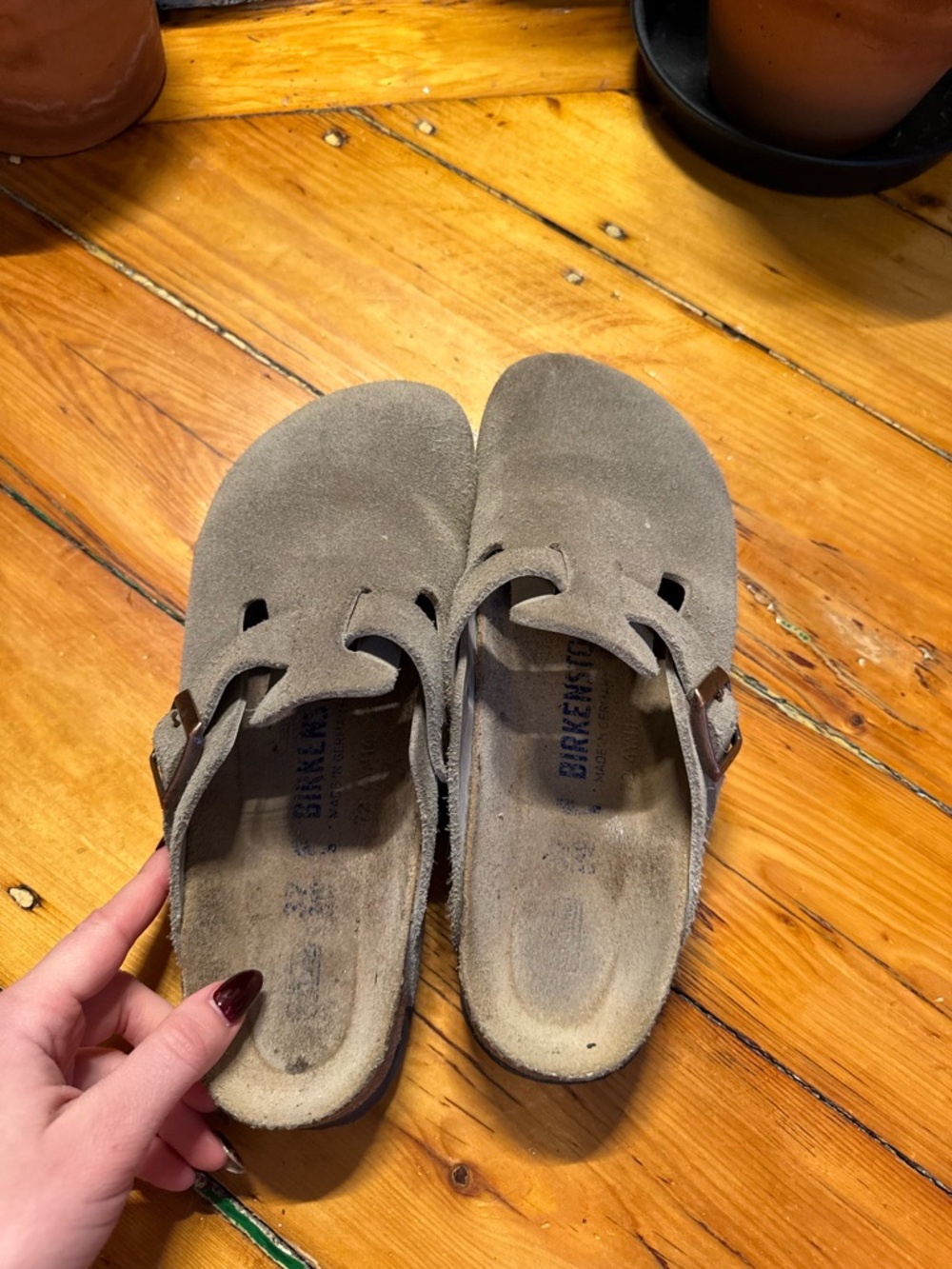Birkenstock Suede Clogs in Taupe Brown